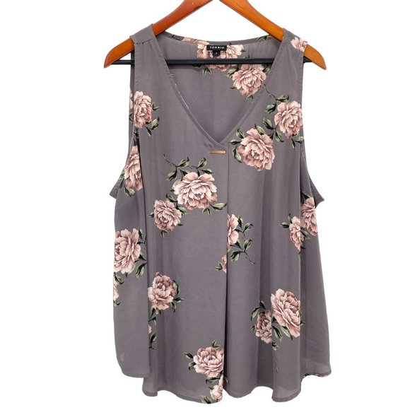 torrid Tops - Torrid Grey Floral Georgette Sleeveless Blouse Top